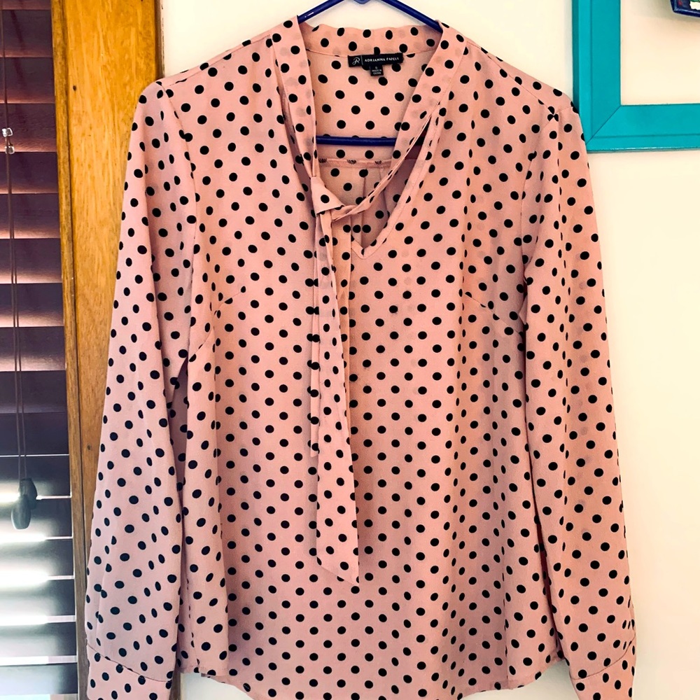 Pink polka dot blouse